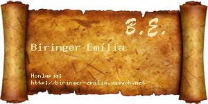 Biringer Emília névjegykártya